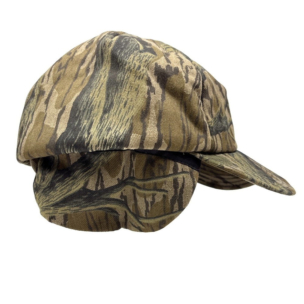VTG Tree Bark Camo Hunting Camp Cap Hat Sz‎ L Gore-Tex Made in USA Neck Flap